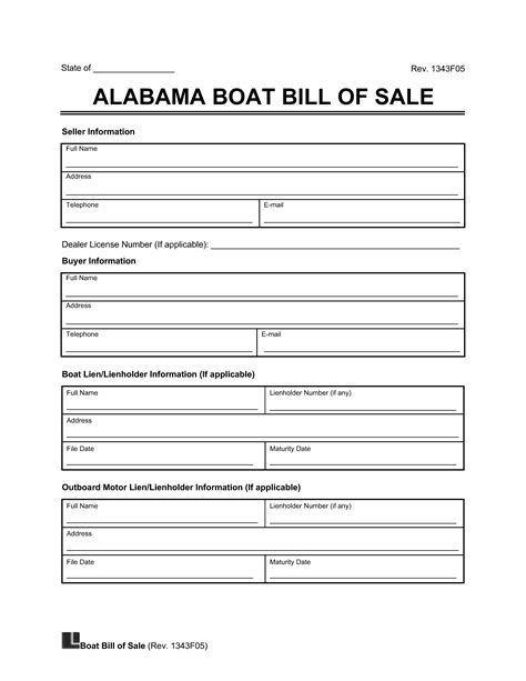 Printable Boat Bill Of Sale Alabama